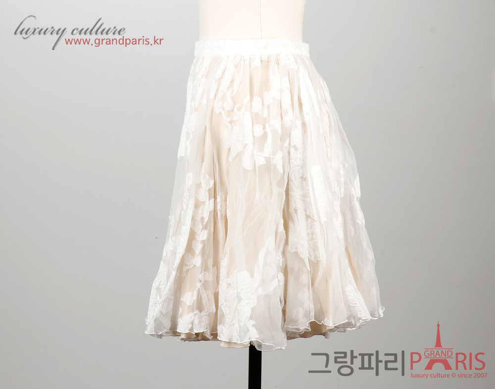 끌로에 화이트 베이지 쉬폰 플라워 레이스 스커트 34