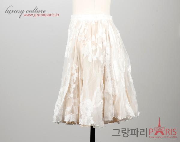 끌로에 화이트 베이지 쉬폰 플라워 레이스 스커트 34