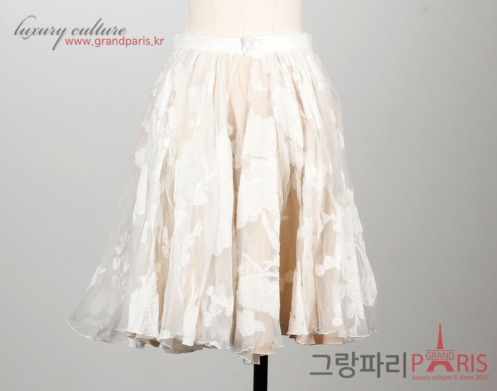 끌로에 화이트 베이지 쉬폰 플라워 레이스 스커트 34