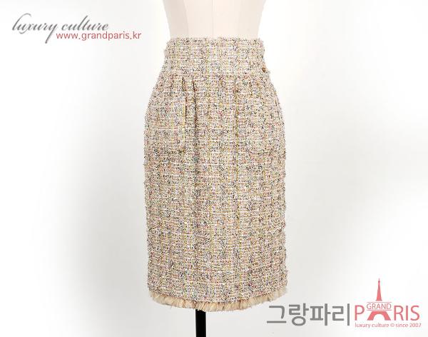 샤넬 라임 멀티 트위드 H라인 스커트 36
