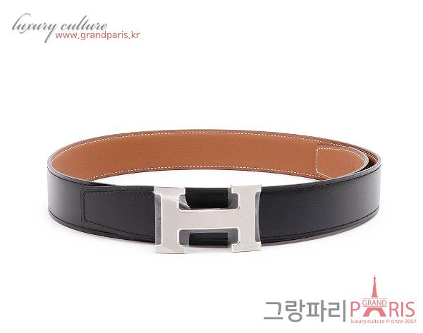 에르메스 블랙 골드 은장 H 버클 남성 벨트 85 Y