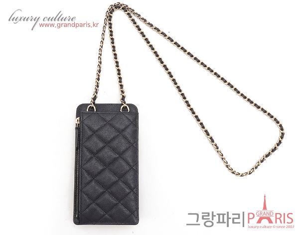 샤넬 블랙 캐비어 금장 카드슬롯 폰홀더 