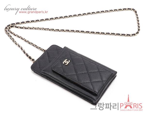 샤넬 블랙 캐비어 금장 카드슬롯 폰홀더 