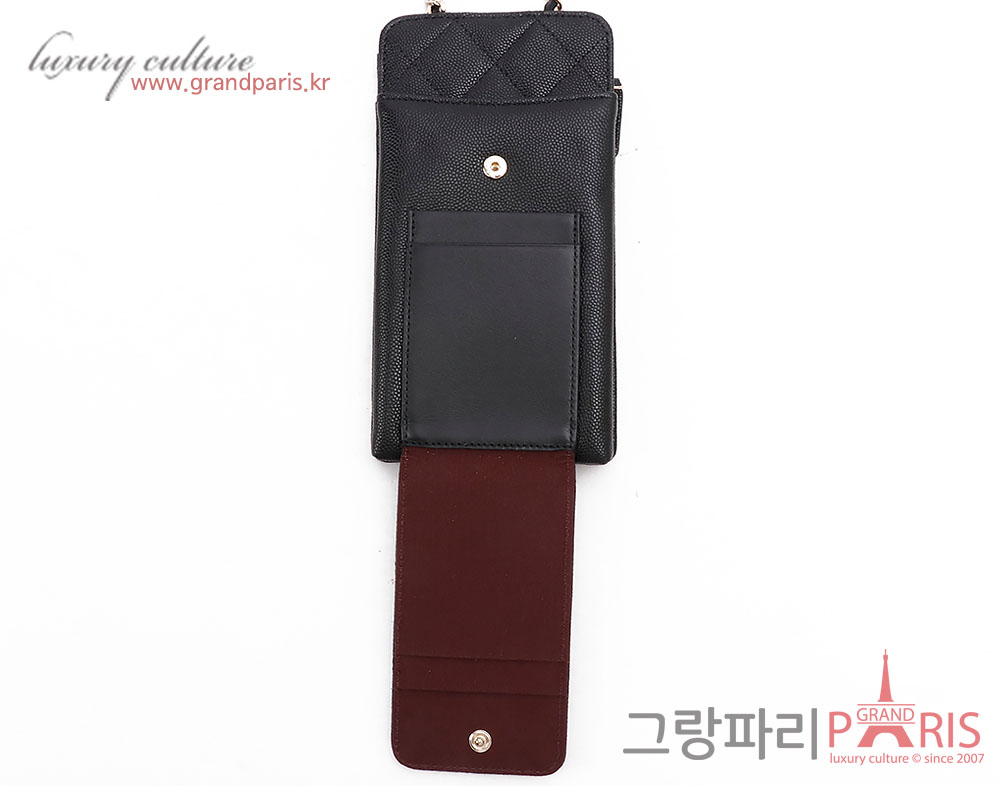 샤넬 블랙 캐비어 금장 카드슬롯 폰홀더 