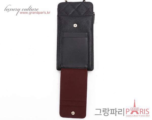 샤넬 블랙 캐비어 금장 카드슬롯 폰홀더 