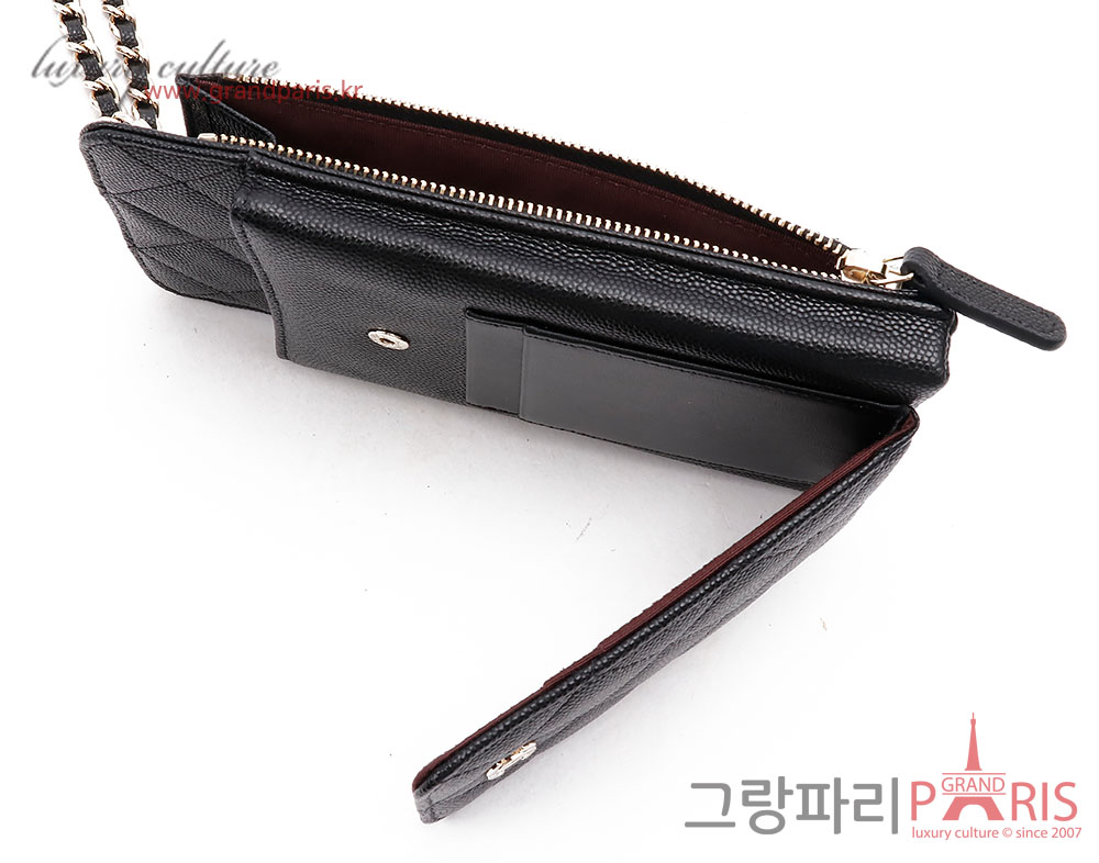 샤넬 블랙 캐비어 금장 카드슬롯 폰홀더 