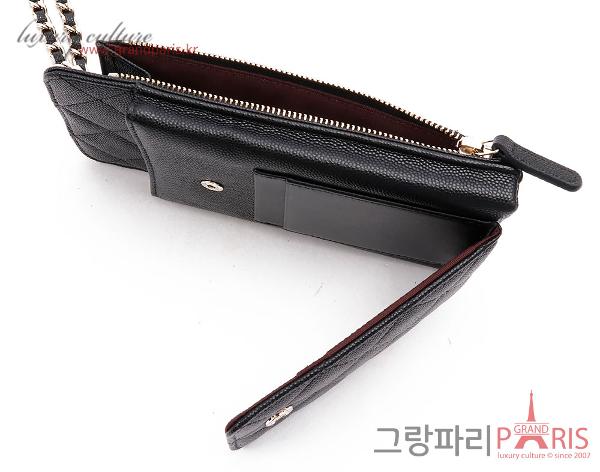 샤넬 블랙 캐비어 금장 카드슬롯 폰홀더 