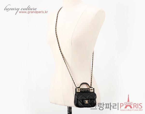 샤넬 체인 플랩 카드 홀더 블랙 금장