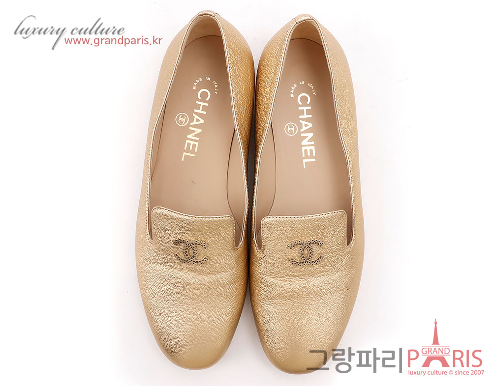 샤넬 메탈골드 CC 플랫 슈즈 37C
