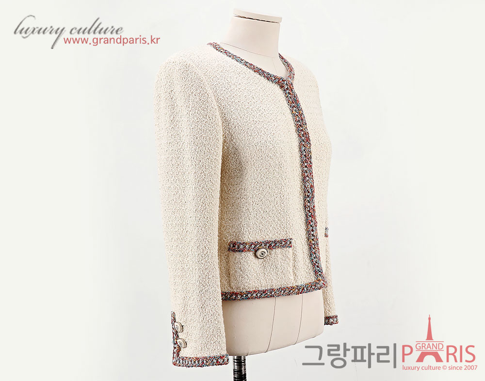 샤넬 아이보리 멀티 라인 트위드 자켓 36