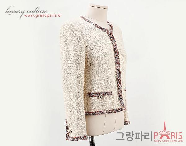 샤넬 아이보리 멀티 라인 트위드 자켓 36