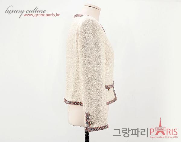 샤넬 아이보리 멀티 라인 트위드 자켓 36