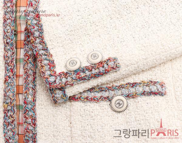 샤넬 아이보리 멀티 라인 트위드 자켓 36