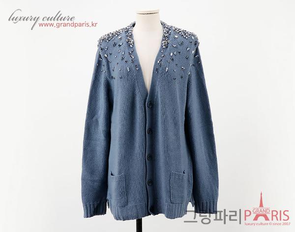 에르마노 설비노 파스텔 블루 캐시미어 쥬얼 가디건 L