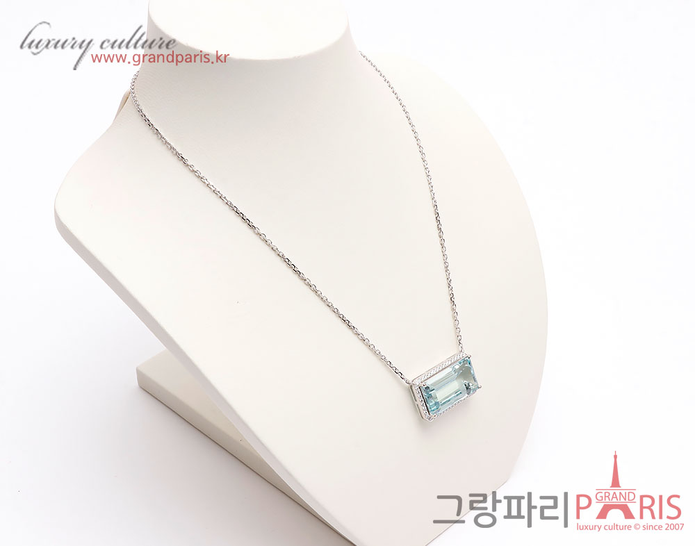 FineJewelry 천연 아쿠아마린 펜던트 화이트 골드 네크리스 Au750