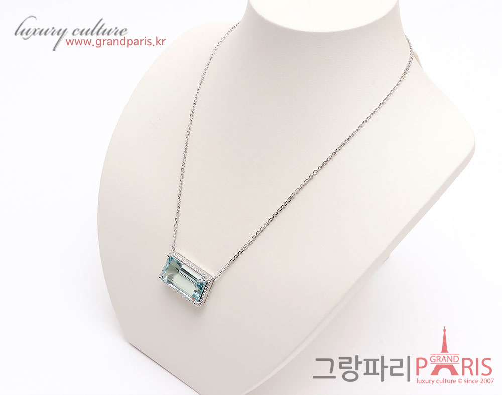 FineJewelry 천연 아쿠아마린 펜던트 화이트 골드 네크리스 Au750