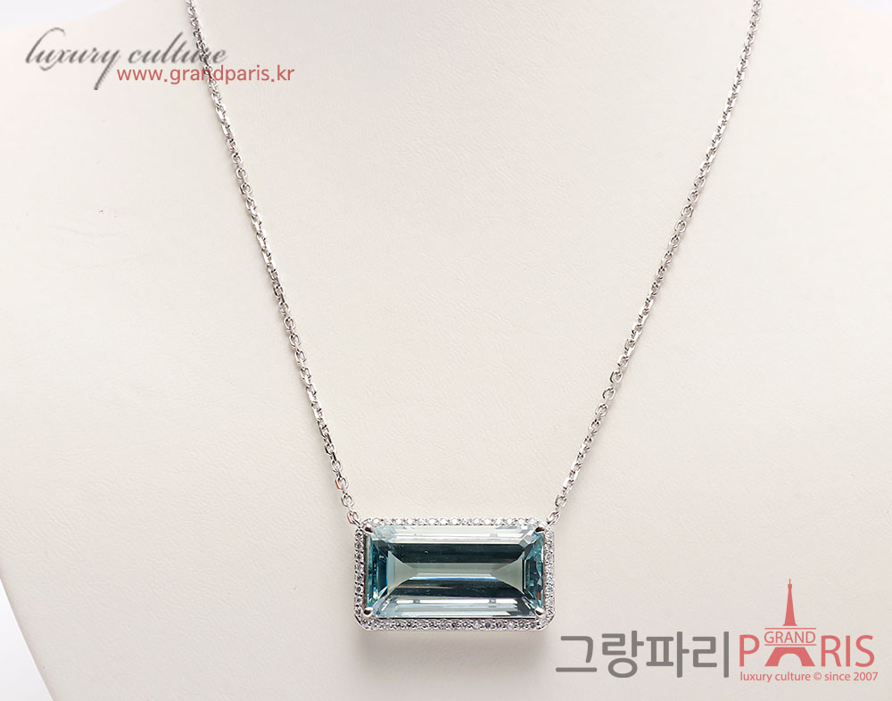 FineJewelry 천연 아쿠아마린 펜던트 화이트 골드 네크리스 Au750