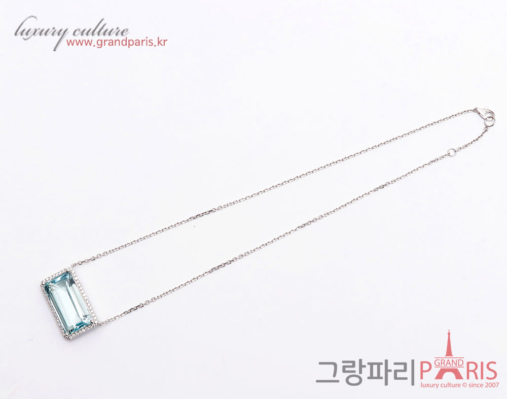FineJewelry 천연 아쿠아마린 펜던트 화이트 골드 네크리스 Au750