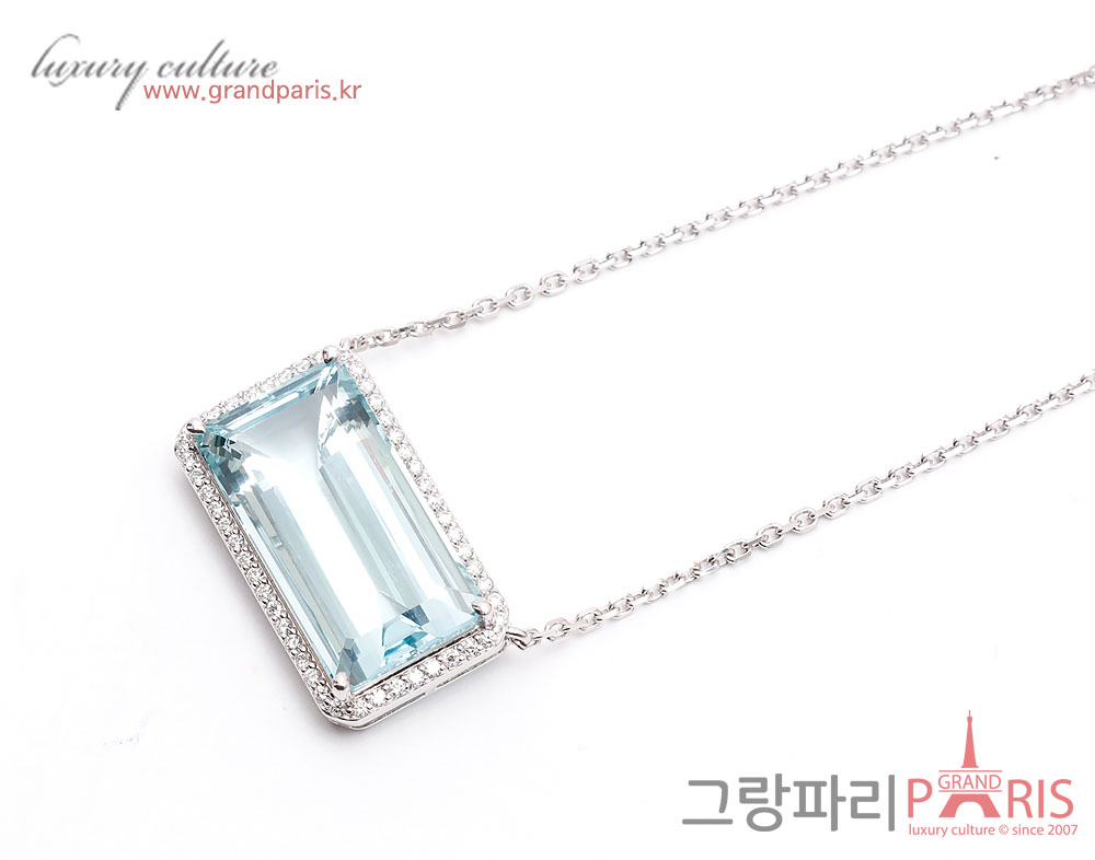 FineJewelry 천연 아쿠아마린 펜던트 화이트 골드 네크리스 Au750