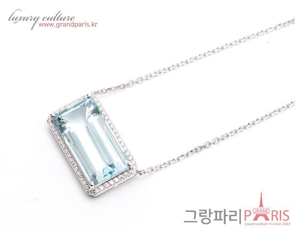 FineJewelry 천연 아쿠아마린 펜던트 화이트 골드 네크리스 Au750