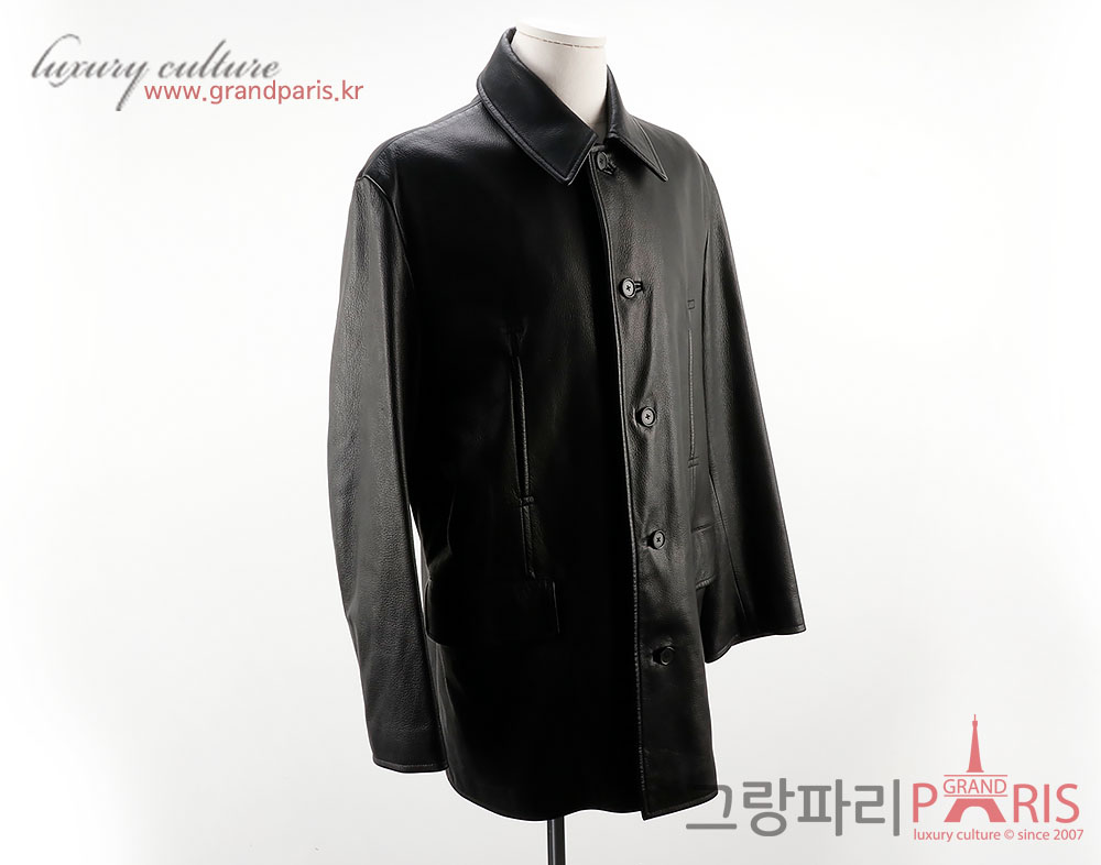 에르메스 블랙 레더 남성 숏 코트 52