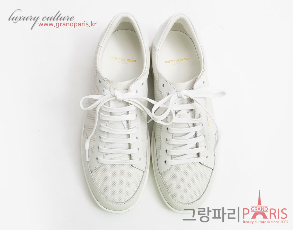 생로랑 화이트 펀칭 매쉬 레더 스니커즈 40
