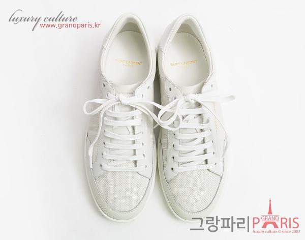 생로랑 화이트 펀칭 매쉬 레더 스니커즈 40