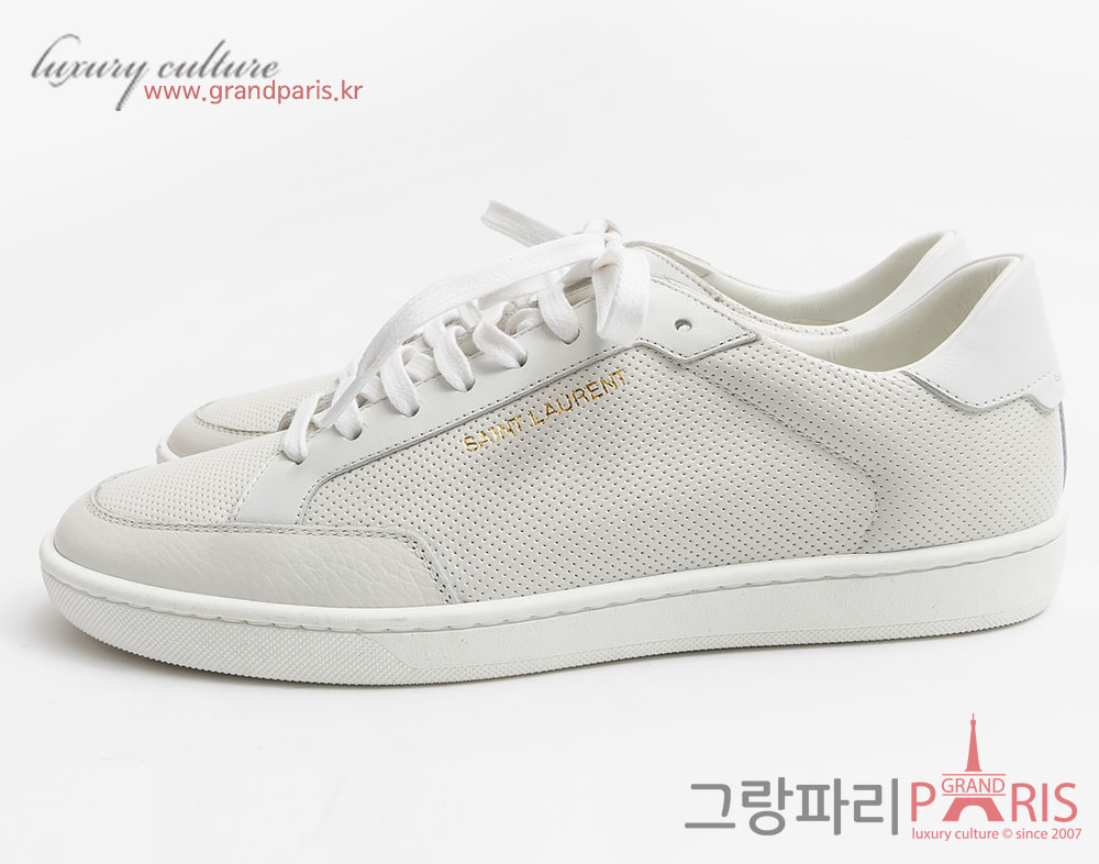 생로랑 화이트 펀칭 매쉬 레더 스니커즈 40