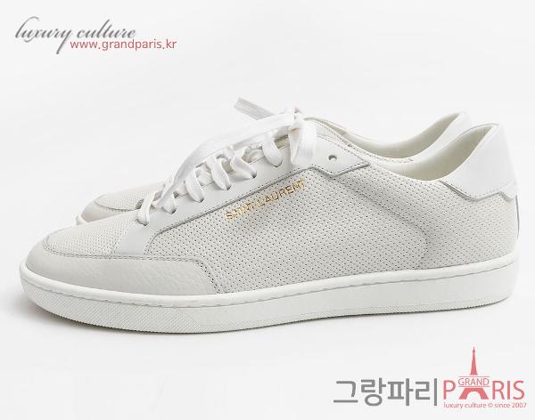 생로랑 화이트 펀칭 매쉬 레더 스니커즈 40