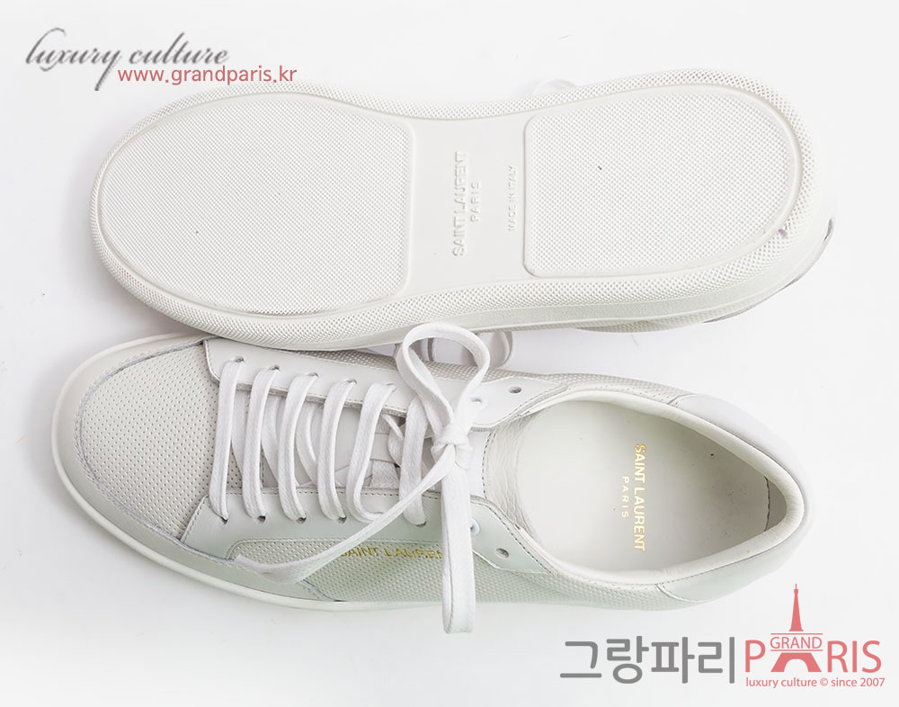 생로랑 화이트 펀칭 매쉬 레더 스니커즈 40