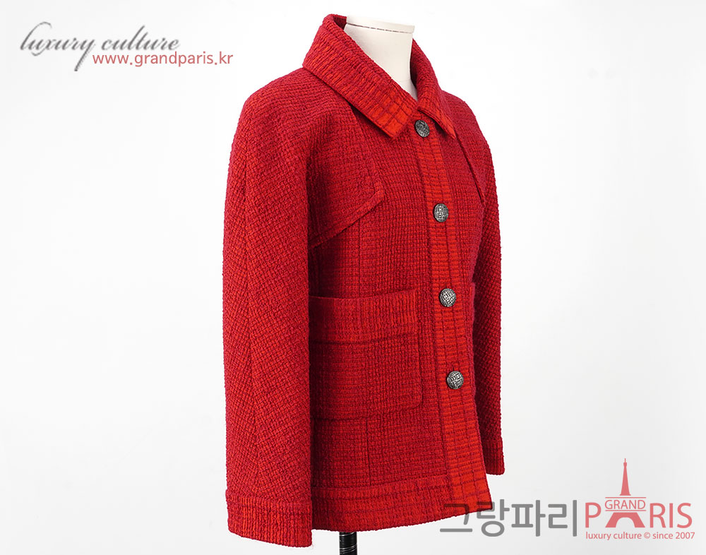 샤넬 오렌지 레드 트위드 자켓 36