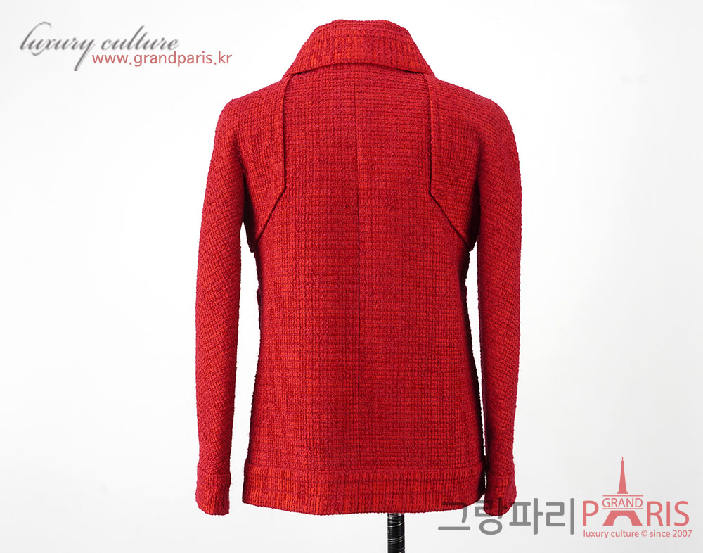 샤넬 오렌지 레드 트위드 자켓 36