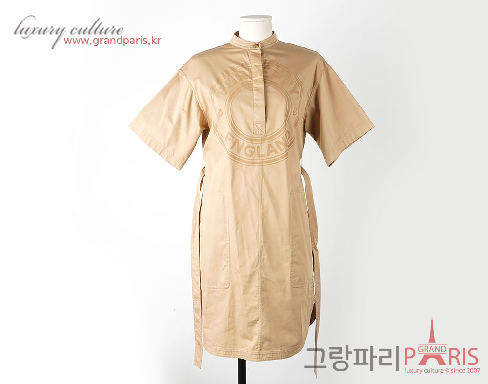 버버리 베이지 코튼 로고 벨트 원피스 38