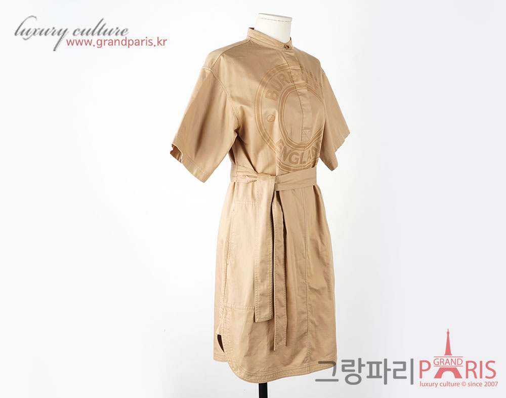 버버리 베이지 코튼 로고 벨트 원피스 38