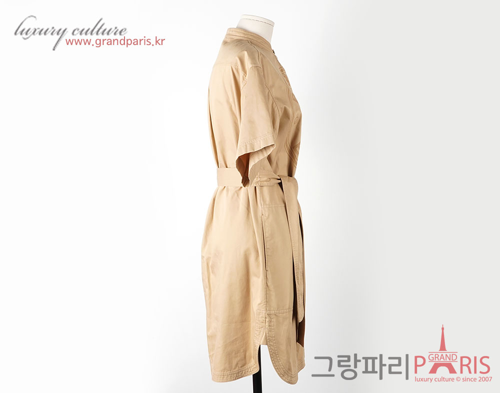 버버리 베이지 코튼 로고 벨트 원피스 38