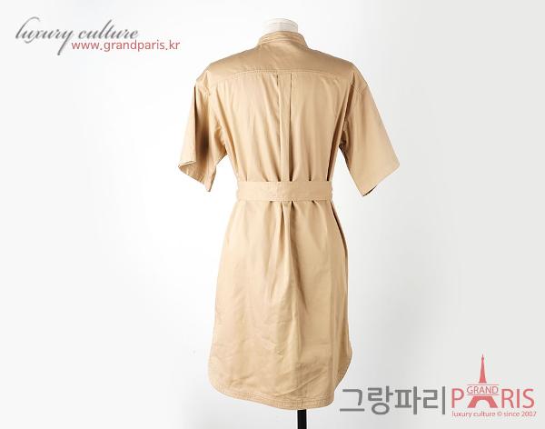 버버리 베이지 코튼 로고 벨트 원피스 38