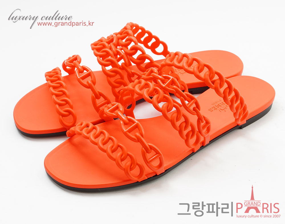 에르메스 페이봇 젤리 샌들 오렌지 37	