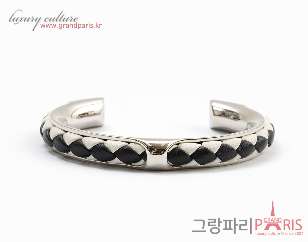 에르메스 블랙 화이트 트래사쥐 실버 뱅글	