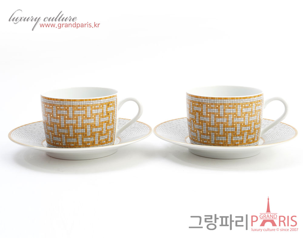 에르메스 모자이크 Au 24 티 컵 앤 소서 골드 Set