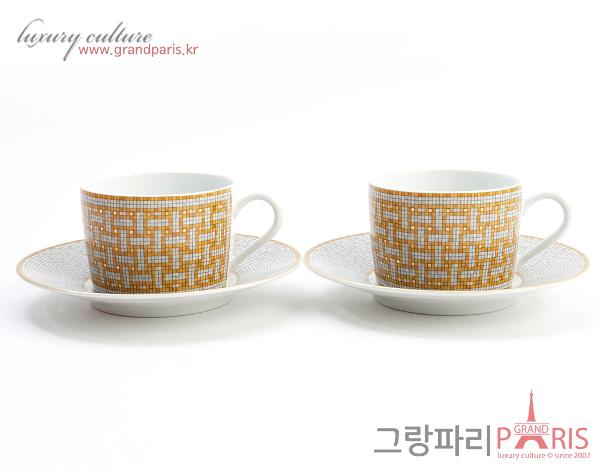 에르메스 모자이크 Au 24 티 컵 앤 소서 골드 Set