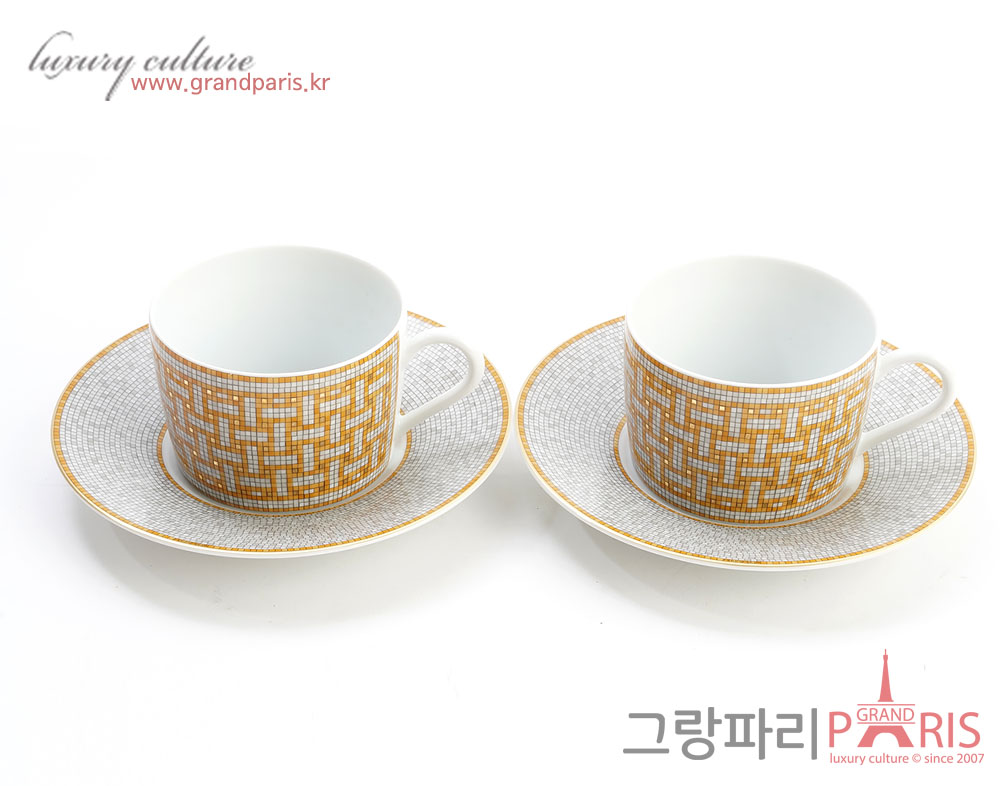 에르메스 모자이크 Au 24 티 컵 앤 소서 골드 Set