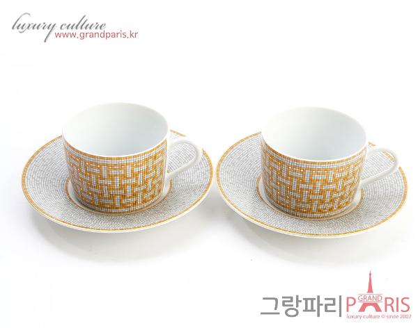 에르메스 모자이크 Au 24 티 컵 앤 소서 골드 Set