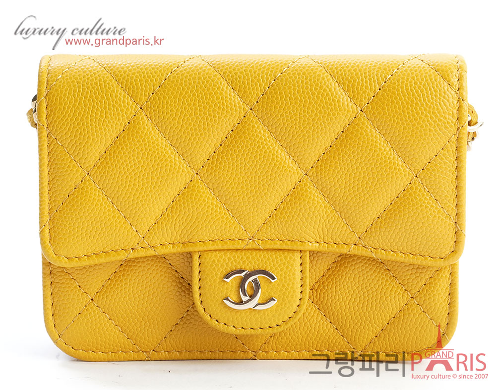 샤넬 클래식 체인 카드지갑 옐로우 금장 