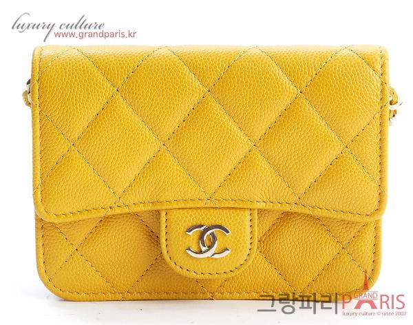 샤넬 클래식 체인 카드지갑 옐로우 금장 