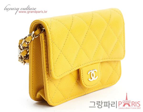 샤넬 클래식 체인 카드지갑 옐로우 금장 
