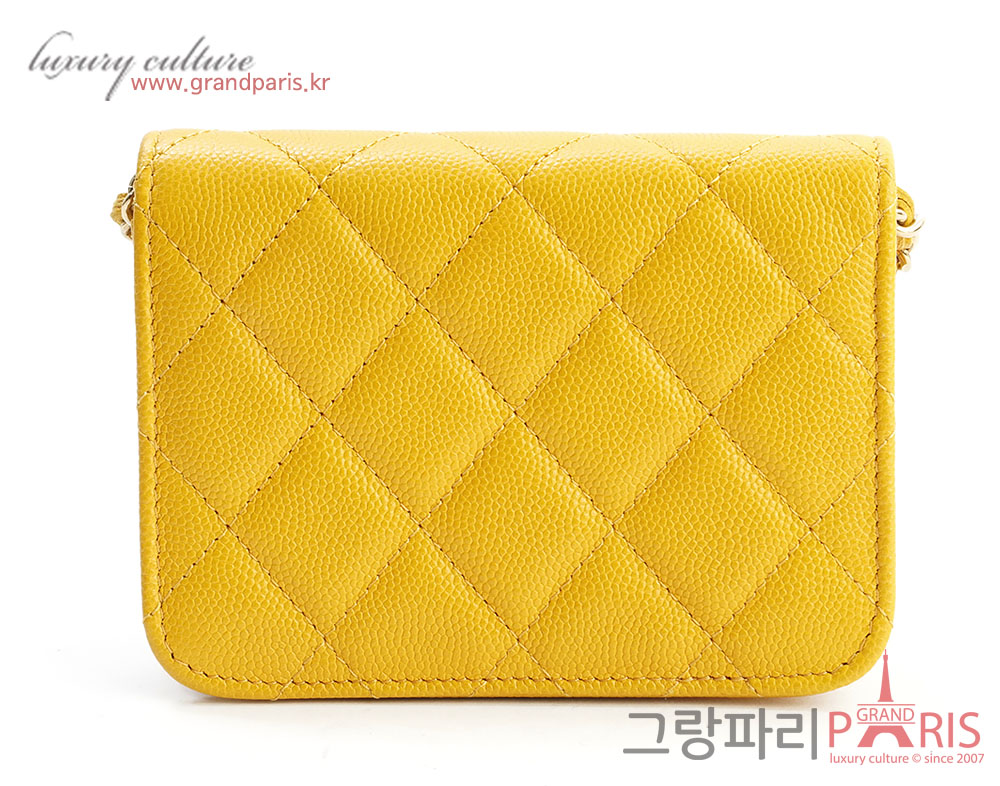 샤넬 클래식 체인 카드지갑 옐로우 금장 