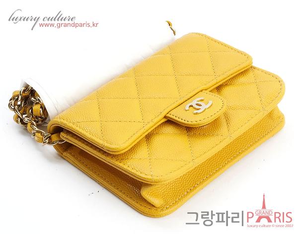 샤넬 클래식 체인 카드지갑 옐로우 금장 