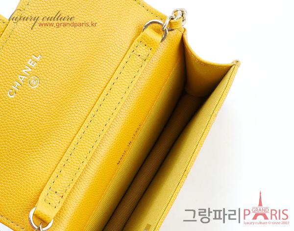 샤넬 클래식 체인 카드지갑 옐로우 금장 