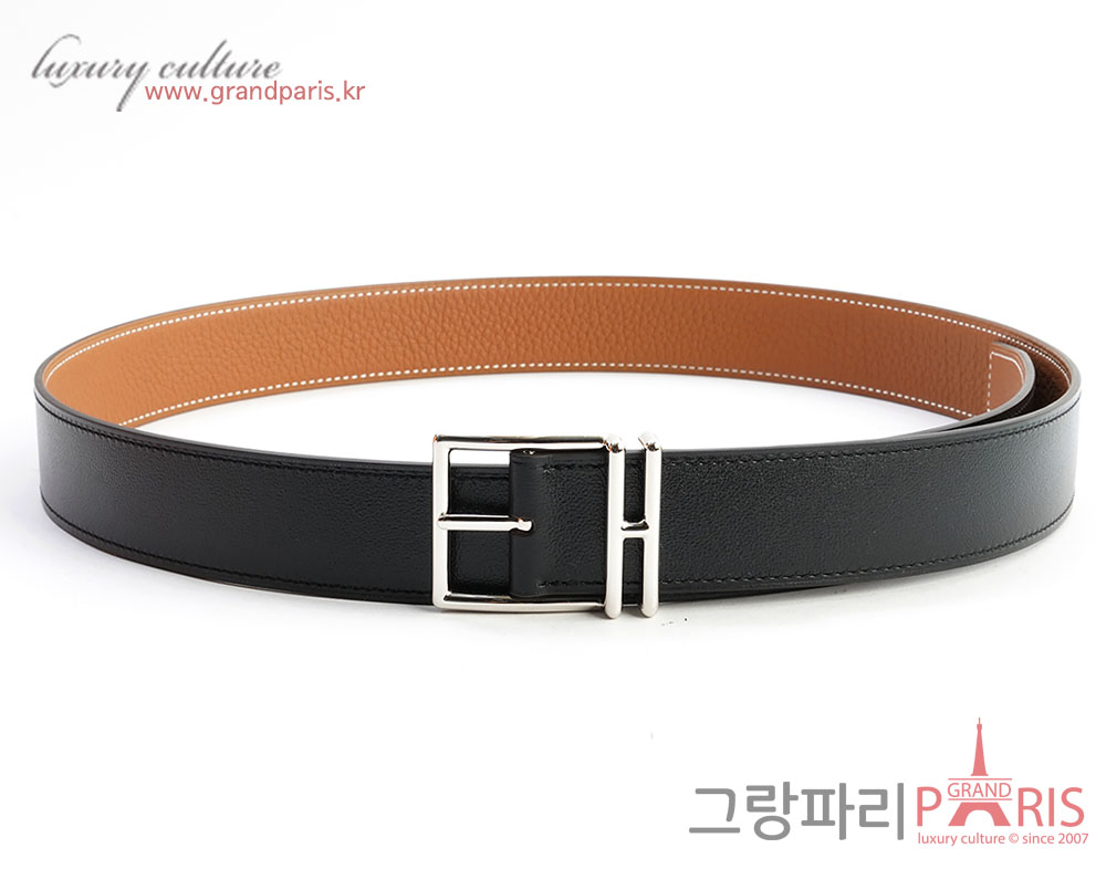 에르메스 나단 리버시블 남성 벨트 95 블랙 골드 은장 U 