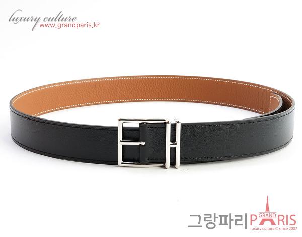 에르메스 나단 리버시블 남성 벨트 95 블랙 골드 은장 U 